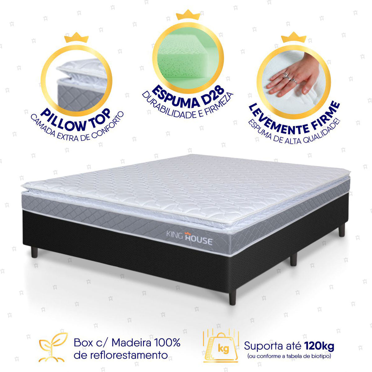 Cama Box Durban Espuma D28 Casal 138x188 Preto King House