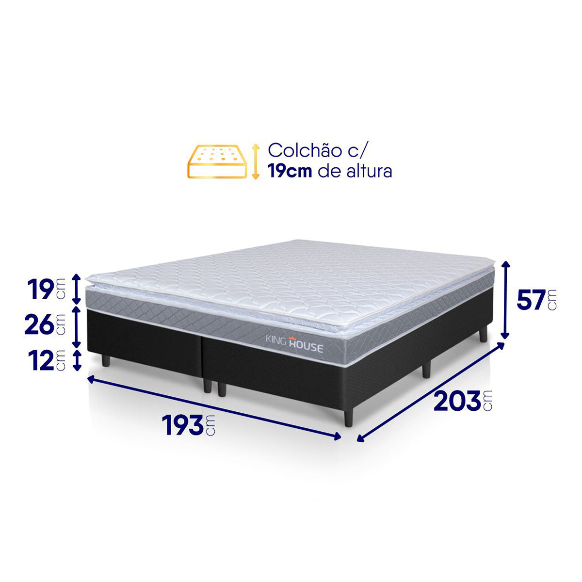 Cama Box Durban Espuma D28 King 193x203 Preto King House