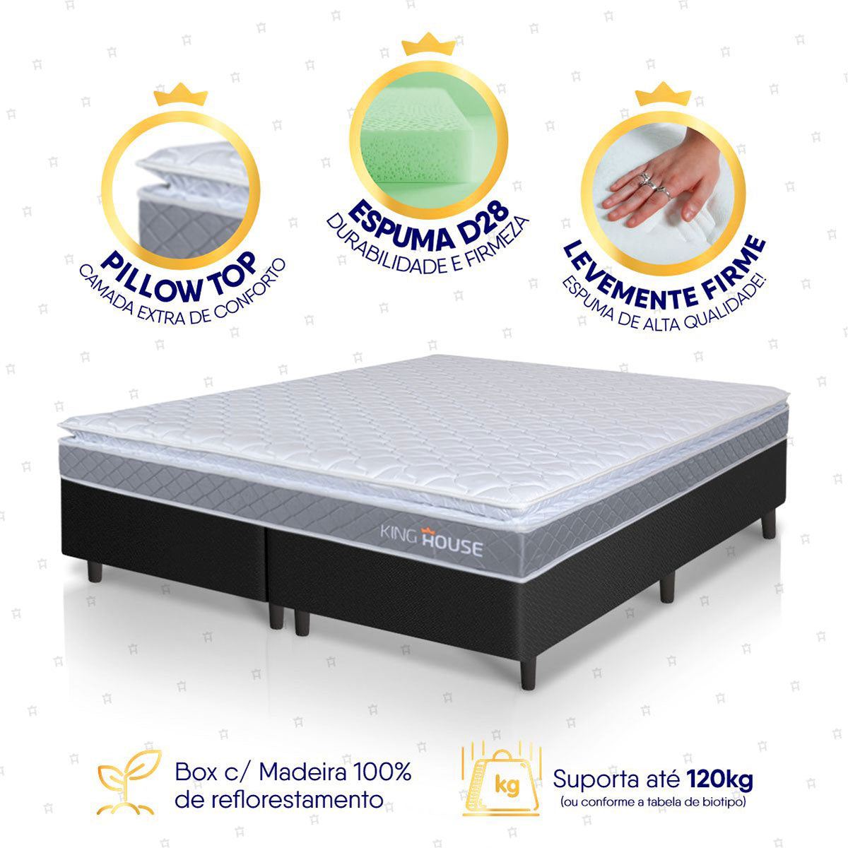 Cama Box Durban Espuma D28 King 193x203 Preto King House