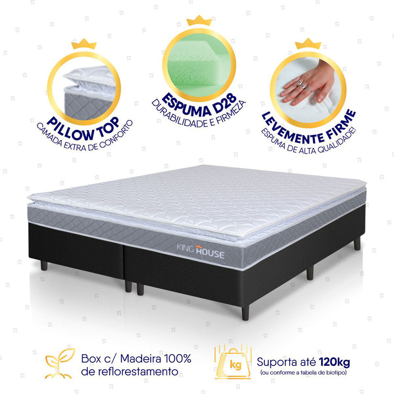 Cama Box Durban Espuma D28 King 193x203 Preto King House