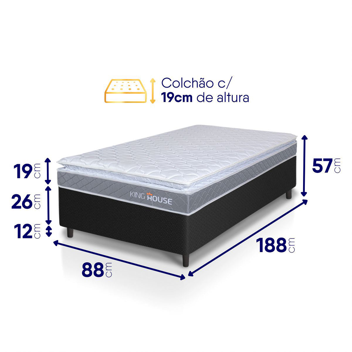 Cama Box Durban Espuma D28 Solteiro 88x188 Preto King House