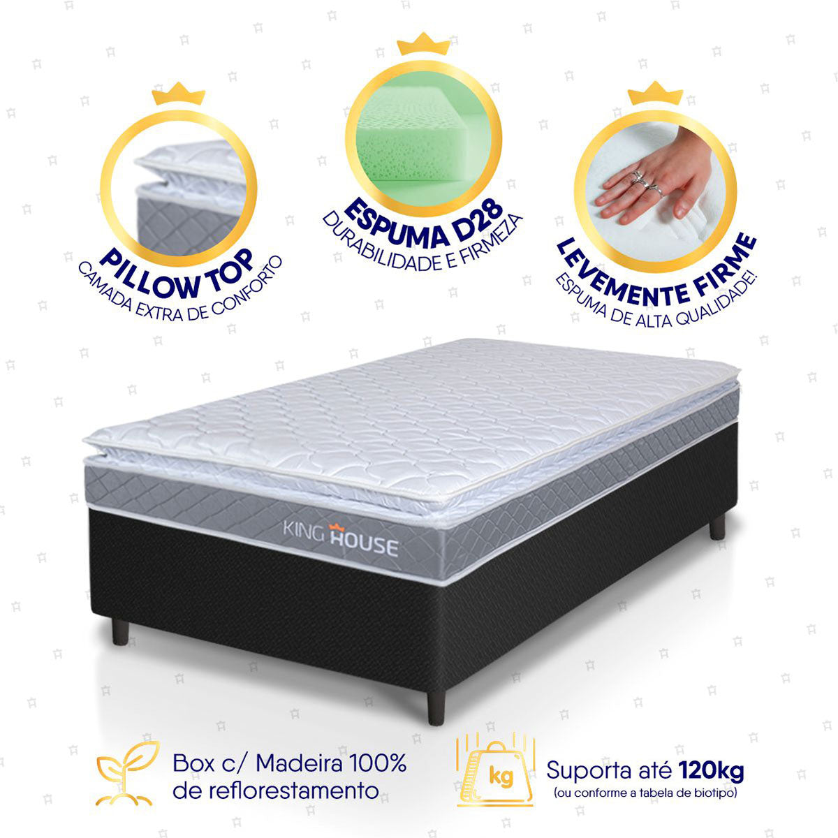 Cama Box Durban Espuma D28 Solteiro 88x188 Preto King House