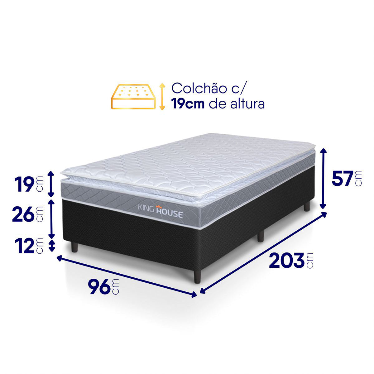 Cama Box Durban Espuma D28 Solteirão 96x203 Preto King House