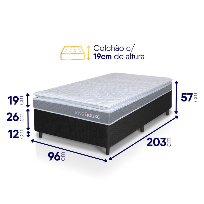 Cama Box Durban Espuma D28 Solteirão 96x203 Preto King House