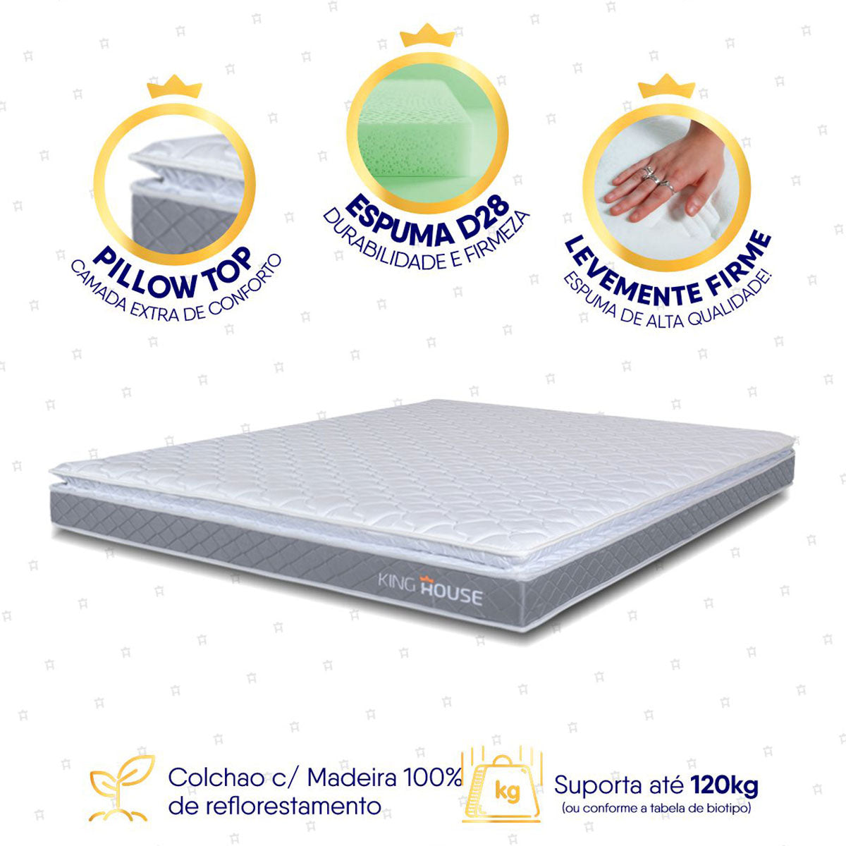 Colchão Durban Cinza Espuma D28 King 193x203x19