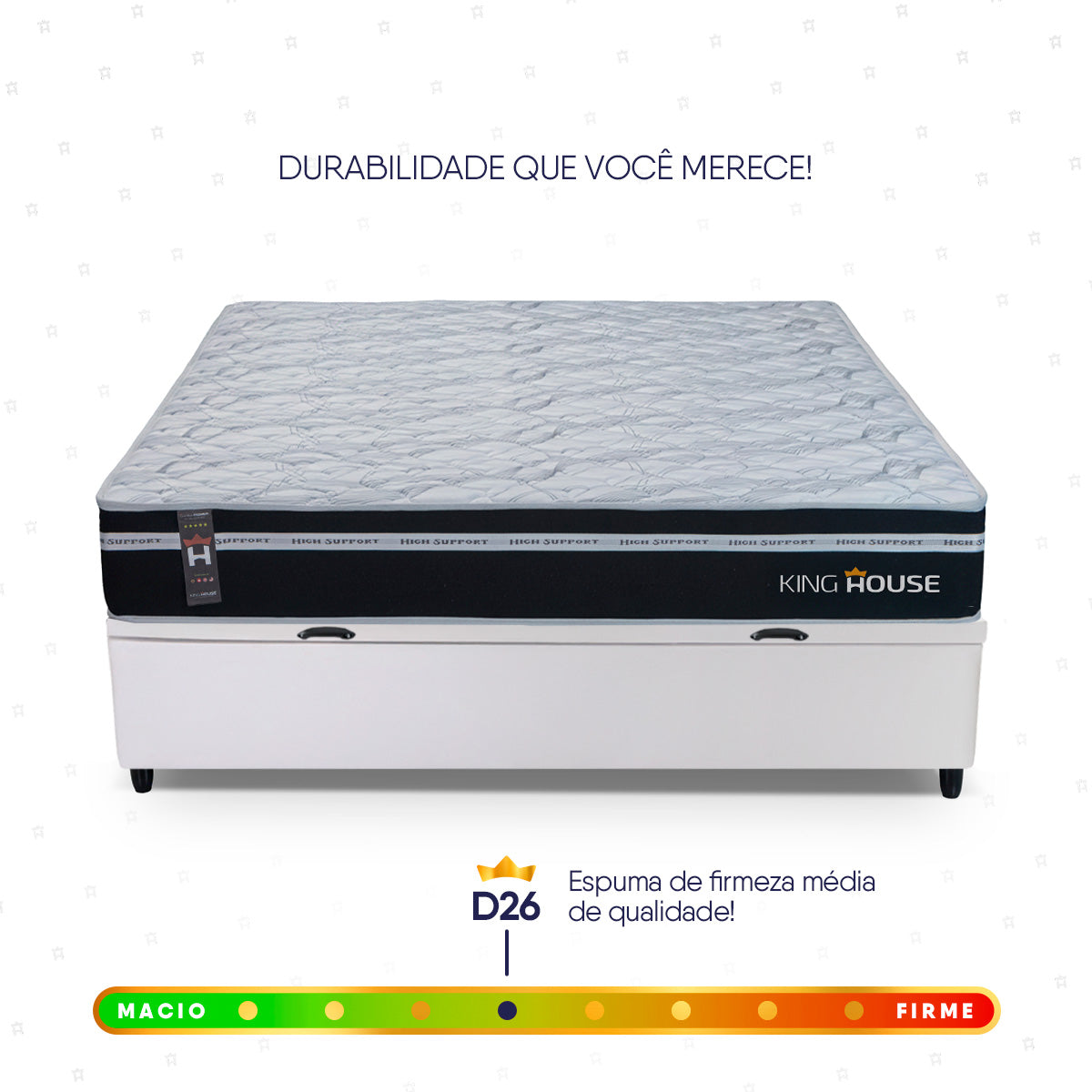 Cama Box Baú Durham 138x188 Preto e Branco c/ Molas Ensacadas Espuma D26 Suporta 110 kg