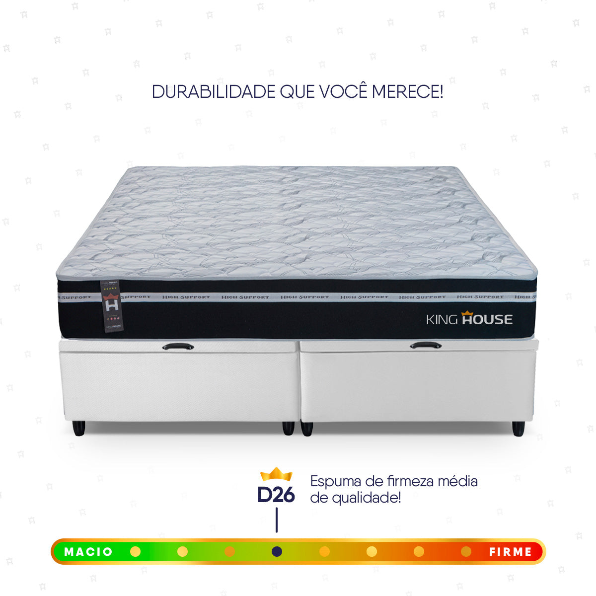 Cama Box Baú Durham c/ Molas Ensacadas 158x198 Preto e Branco Espuma D26 Suporta 110 kg