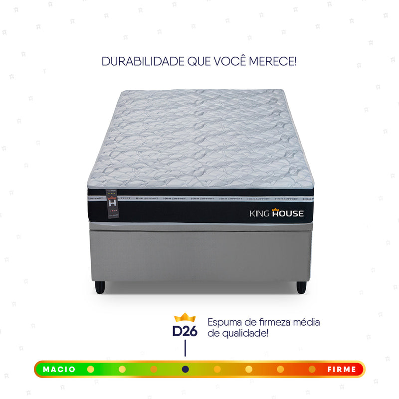 Cama Box Baú Durham 88x188 Preto e Cinza c/ Molas Ensacadas Espuma D26 Suporta 110 kg