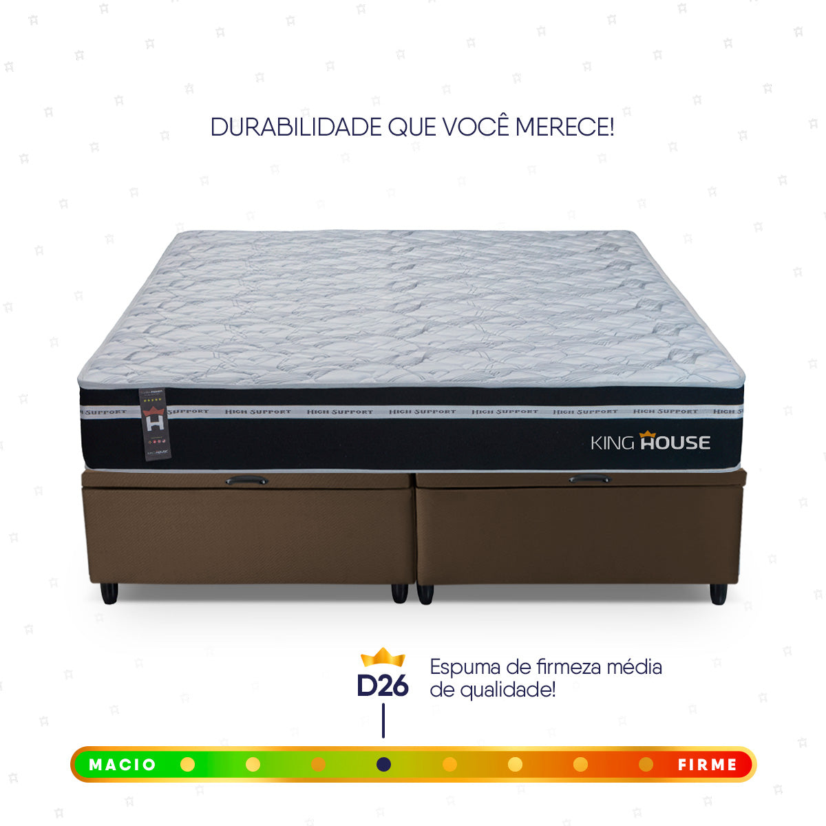 Cama Box Baú Durham c/ Molas Ensacadas 193x203 Preto e Marrom Espuma D26 Suporta 110 kg