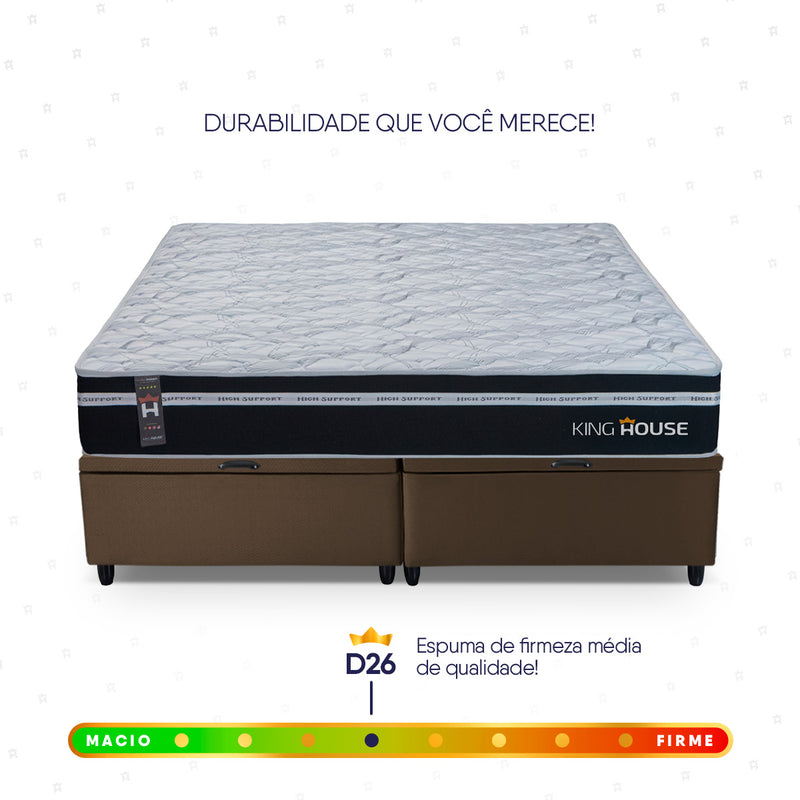 Cama Box Baú Durham c/ Molas Ensacadas 193x203 Preto e Marrom Espuma D26 Suporta 110 kg