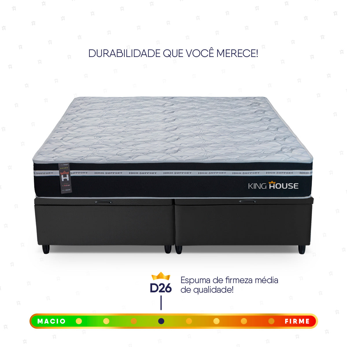 Cama Box Baú Durham c/ Molas Ensacadas 193x203 Preto Espuma D26 Suporta 110 kg