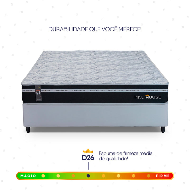 Cama Box Molas Ensacadas Durham Casal 138x188 Branco Espuma D26 Suporta 120 Kg Por Pessoa