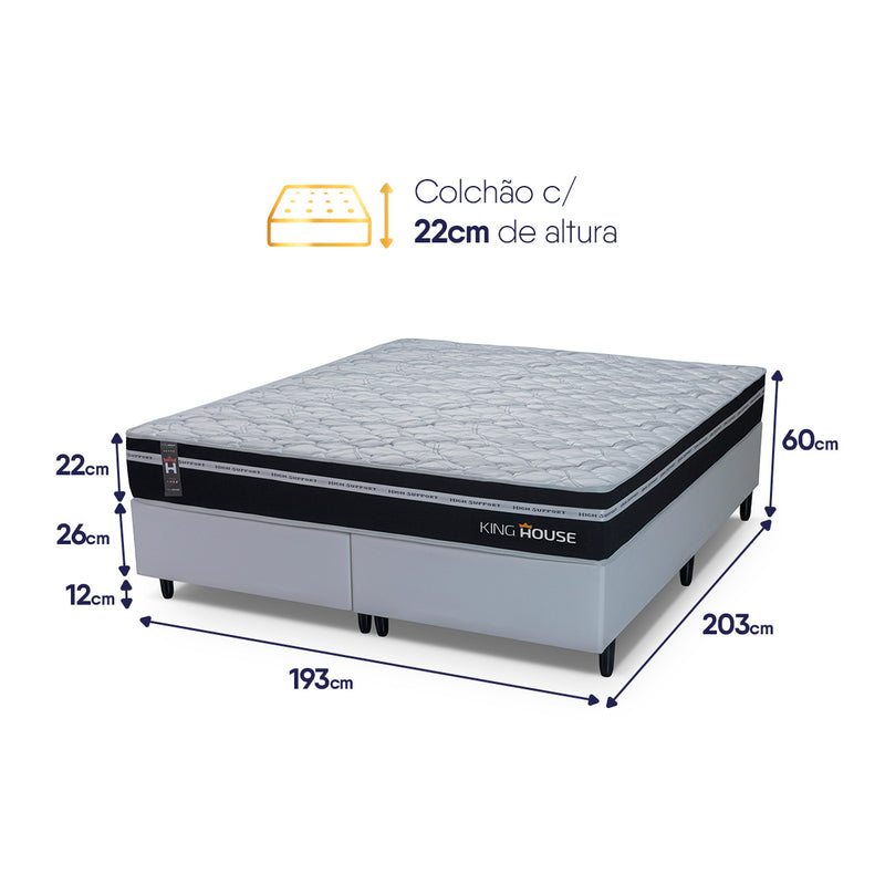 Cama Box Durham Molas Ensacadas King 193x203 Branco Espuma D26 Suporta 120 Kg Por Pessoa