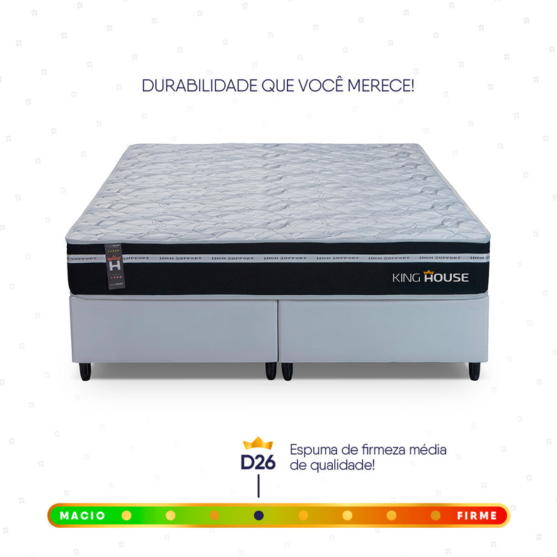 Cama Box Durham Molas Ensacadas King 193x203 Branco Espuma D26 Suporta 120 Kg Por Pessoa