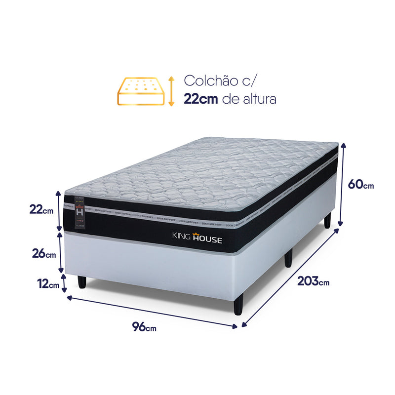 Cama Box Molas Ensacadas Durham Solteirão 96x203 Branco Espuma D26 Suporta 120 Kg Por Pessoa