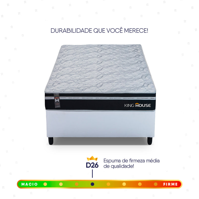 Cama Box Molas Ensacadas Durham Solteirão 96x203 Branco Espuma D26 Suporta 120 Kg Por Pessoa
