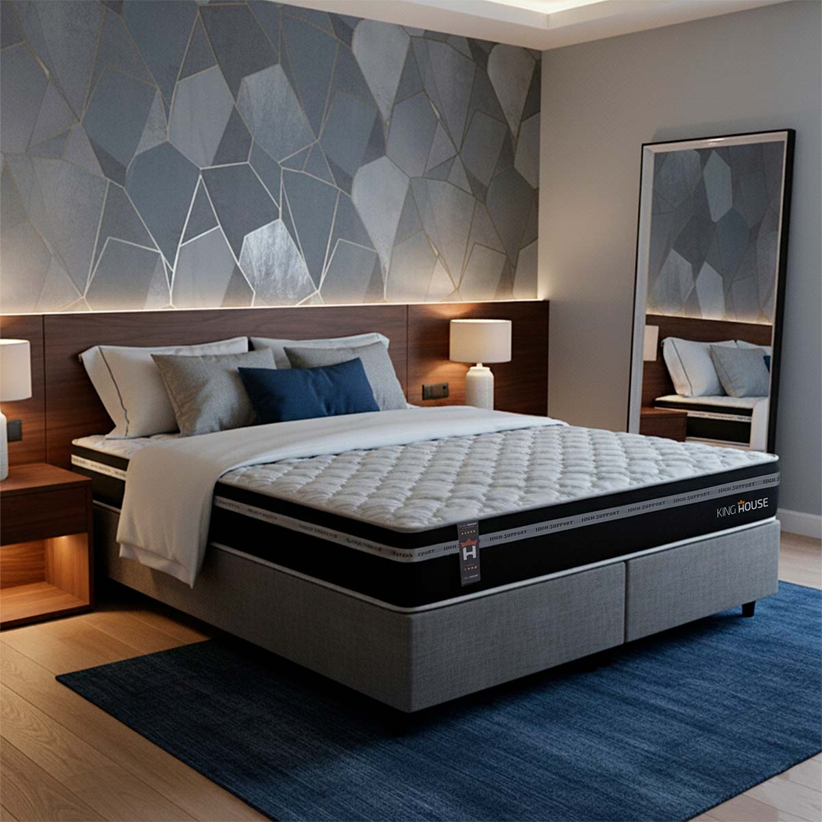 Cama Box Durham Molas Ensacadas Queen 158x198 Cinza Espuma D26 Suporta 120 Kg Por Pessoa