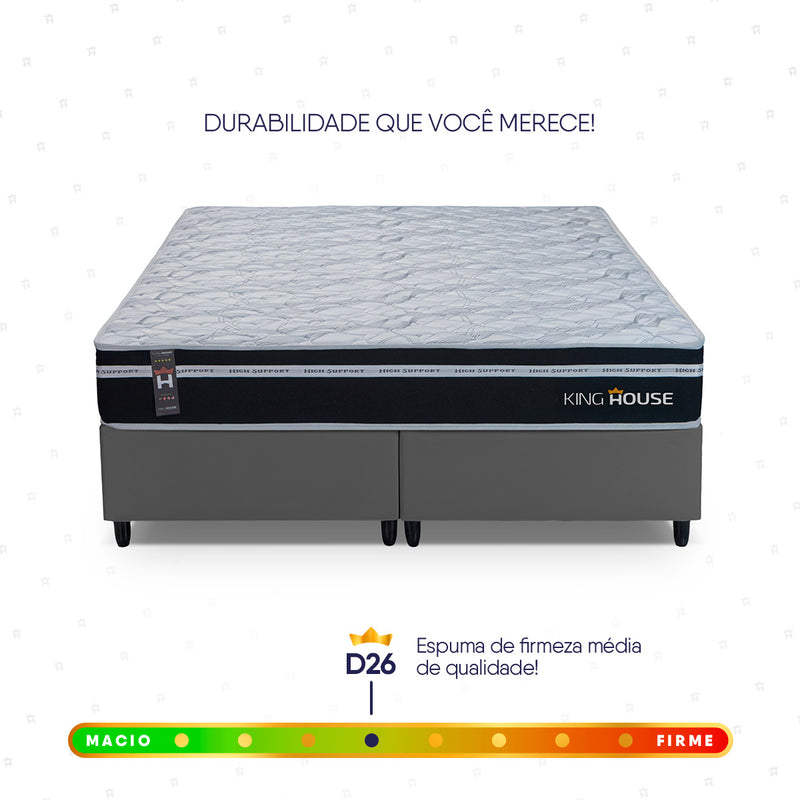Cama Box Durham Molas Ensacadas King 193x203 Cinza Espuma D26 Suporta 120 Kg Por Pessoa