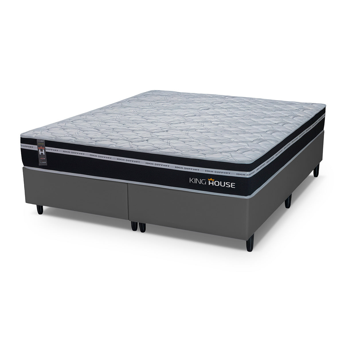 Cama Box Durham Molas Ensacadas King 193x203 Cinza Espuma D26 Suporta 120 Kg Por Pessoa