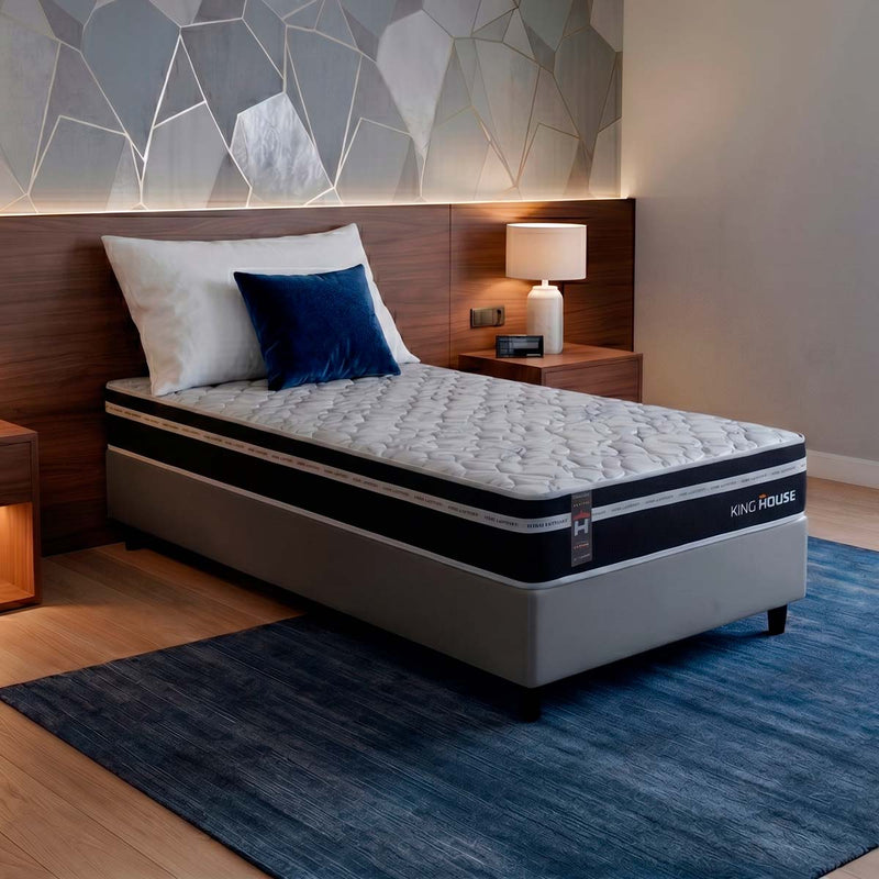 Cama Box Molas Ensacadas Durham Solteiro 88x188 Cinza Espuma D26 Suporta 120 Kg Por Pessoa
