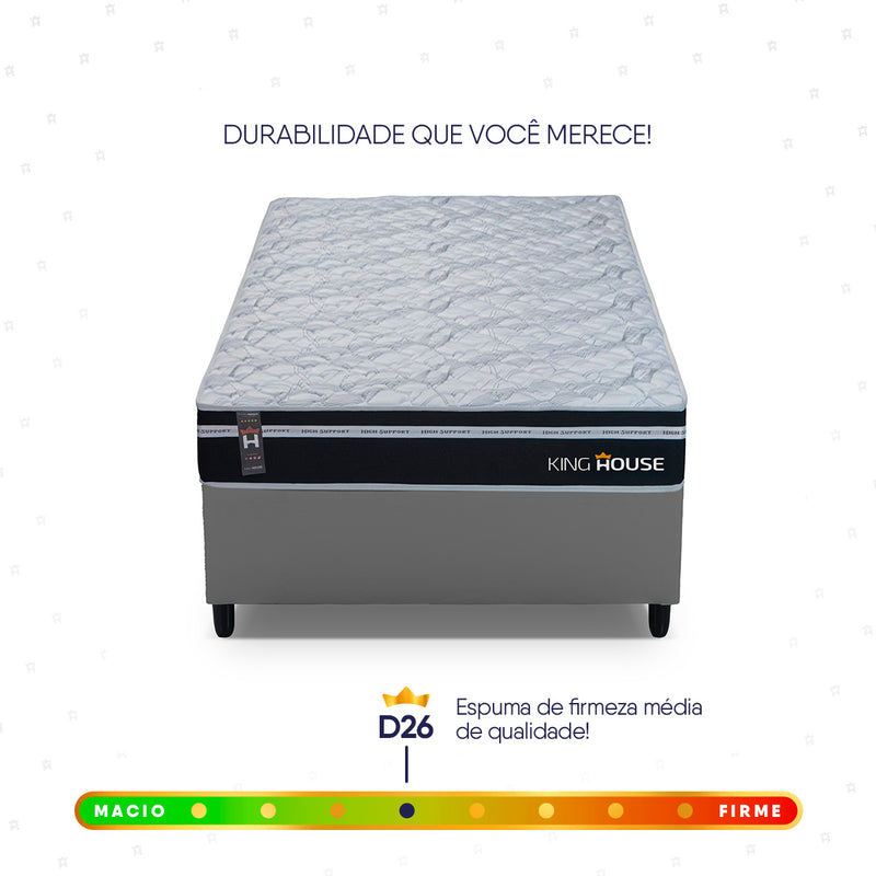 Cama Box Molas Ensacadas Durham Solteiro 88x188 Cinza Espuma D26 Suporta 120 Kg Por Pessoa