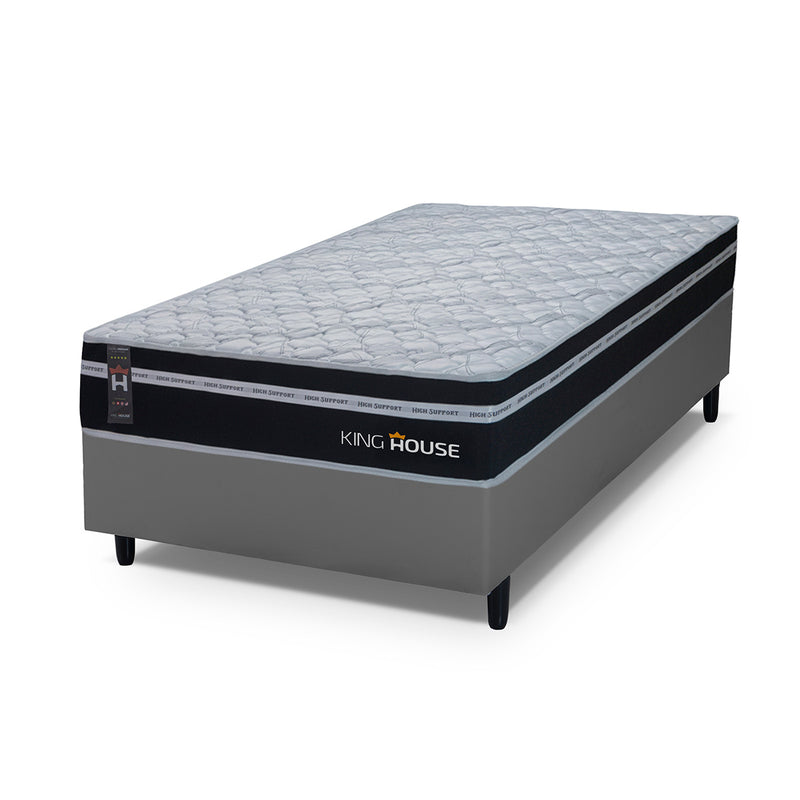 Cama Box Molas Ensacadas Durham Solteiro 88x188 Cinza Espuma D26 Suporta 120 Kg Por Pessoa