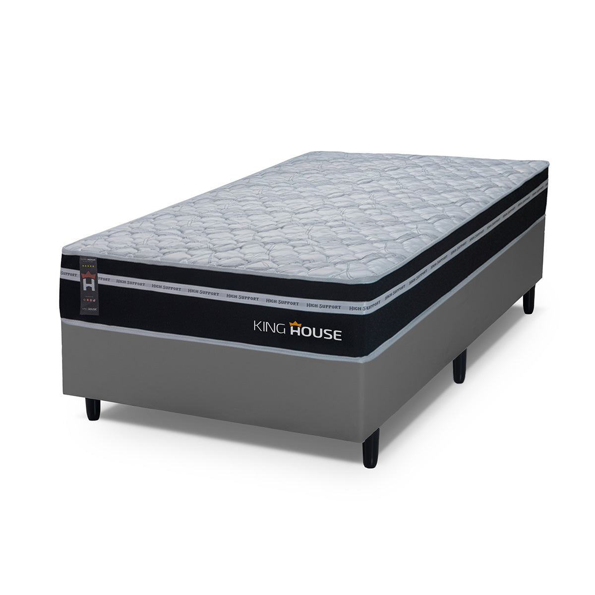 Cama Box Molas Ensacadas Durham Solteirão 96x203 Cinza Espuma D26 Suporta 120 Kg Por Pessoa