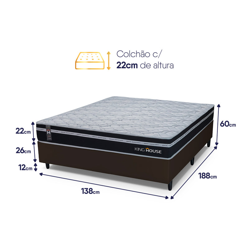 Cama Box Molas Ensacadas Durham Casal 138x188 Marrom Espuma D26 Suporta 120 Kg Por Pessoa
