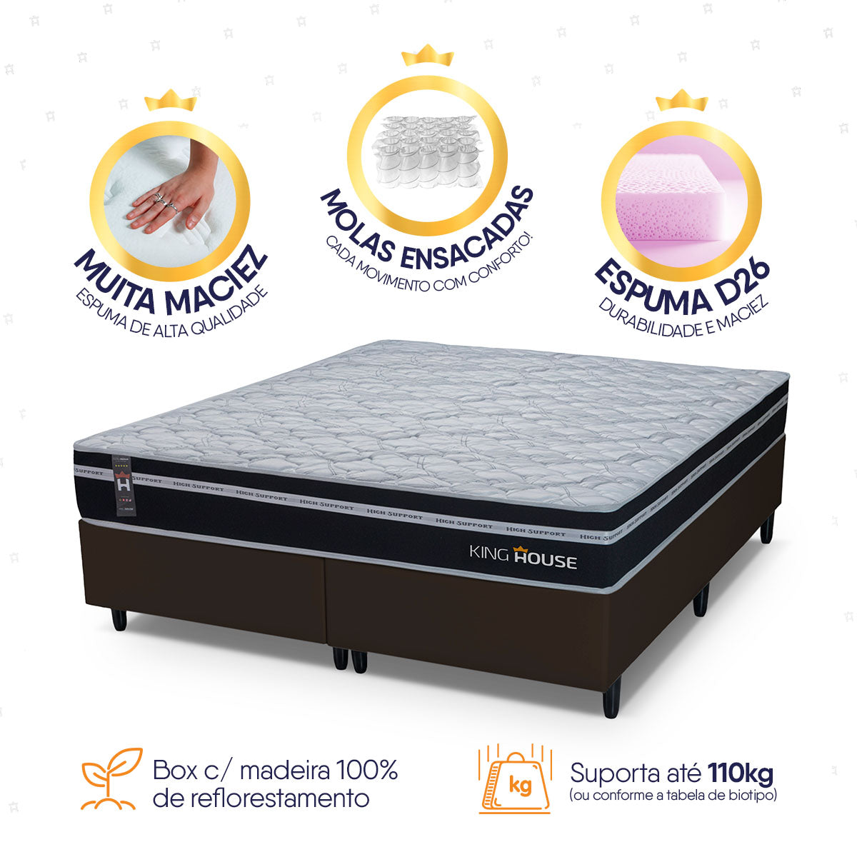 Cama Box Durham Molas Ensacadas Queen 158x198 Marrom Espuma D26 Suporta 120 Kg Por Pessoa
