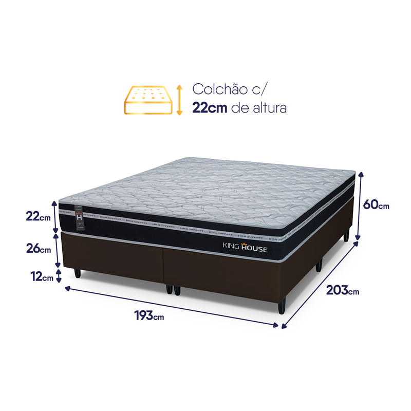 Cama Box Durham Molas Ensacadas King 193x203 Marrom Espuma D26 Suporta 120 Kg Por Pessoa