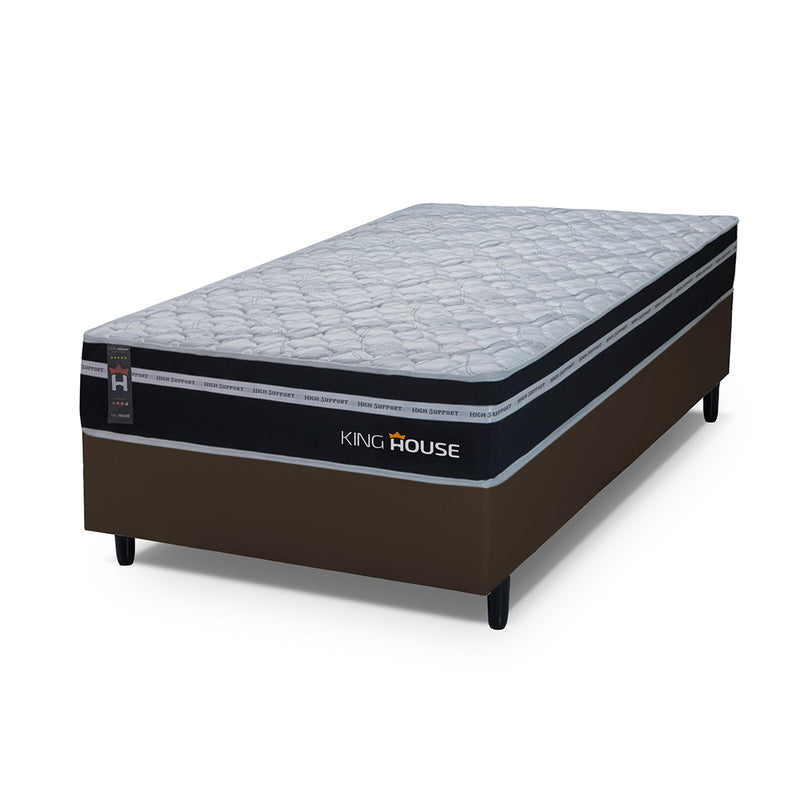 Cama Box Molas Ensacadas Durham Solteiro 88x188 Marrom Espuma D26 Suporta 120 Kg Por Pessoa