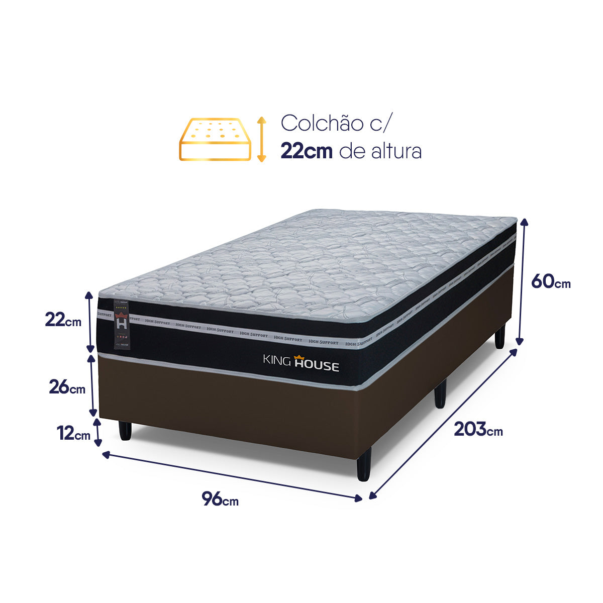 Cama Box Molas Ensacadas Durham Solteirão 96x203 Marrom Espuma D26 Suporta 120 Kg Por Pessoa