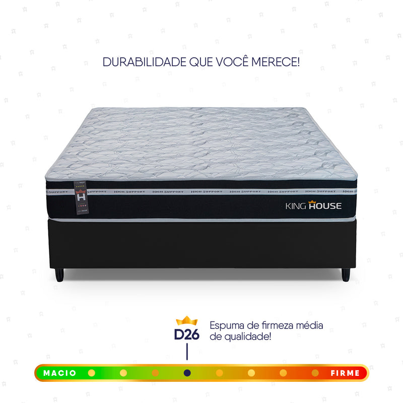 Cama Box Molas Ensacadas Durham Casal 138x188 Preto Espuma D26 Suporta 120 Kg Por Pessoa
