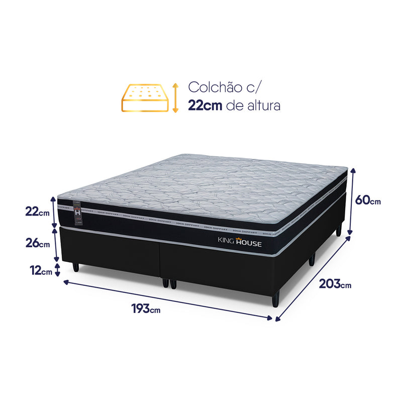 Cama Box Durham Molas Ensacadas King 193x203 Preto Espuma D26 Suporta 120 Kg Por Pessoa