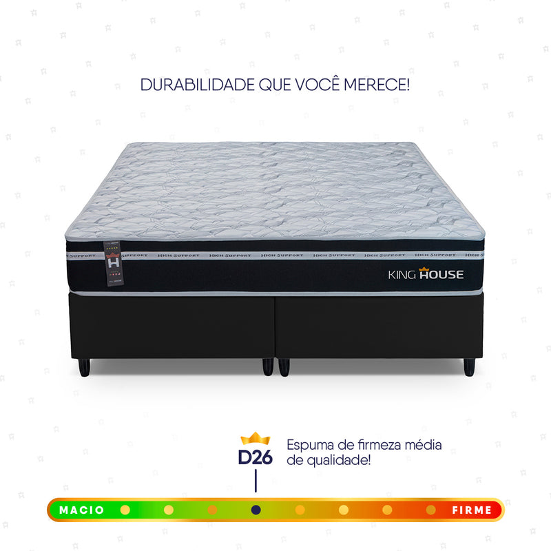 Cama Box Durham Molas Ensacadas King 193x203 Preto Espuma D26 Suporta 120 Kg Por Pessoa