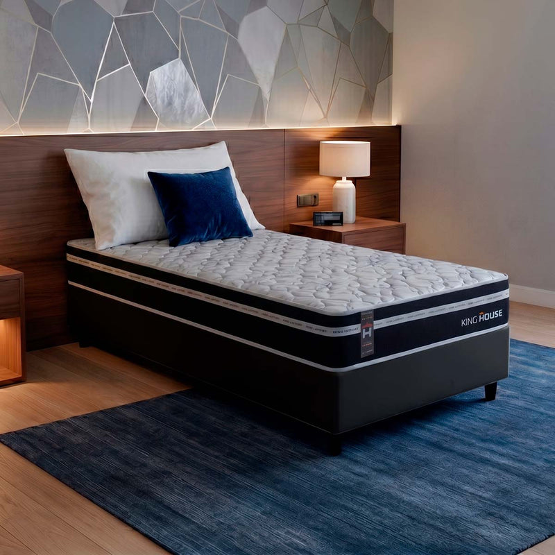 Cama Box Molas Ensacadas Durham Solteiro 88x188 Preto Espuma D26 Suporta 120 Kg Por Pessoa