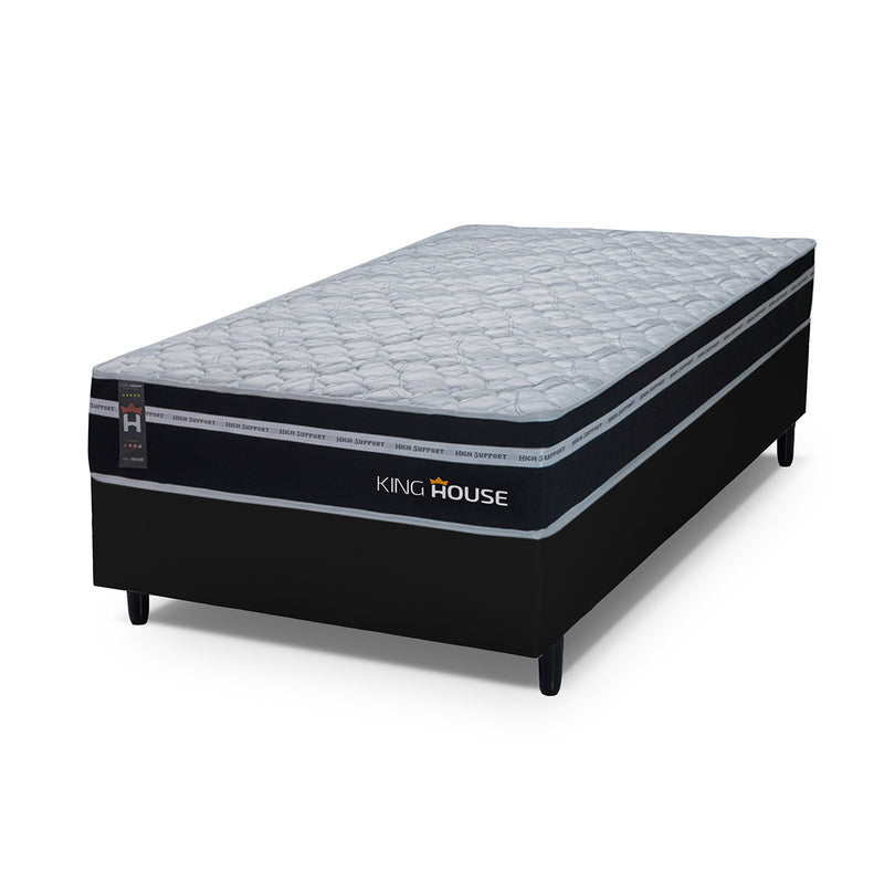 Cama Box Molas Ensacadas Durham Solteiro 88x188 Preto Espuma D26 Suporta 120 Kg Por Pessoa