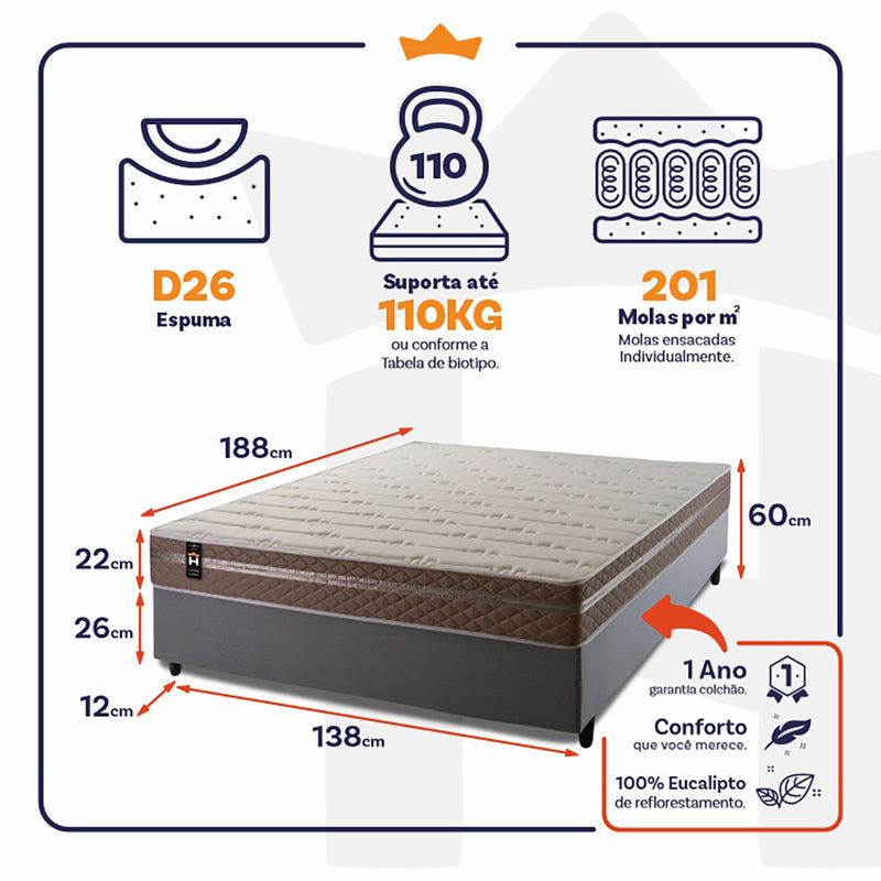 Cama Box Molas Ensacadas Georgia Casal 138x188 King House