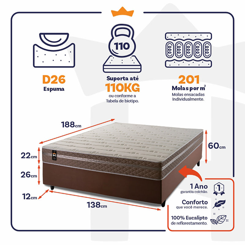 Cama Box Molas Ensacadas Georgia Casal 138x188 King House