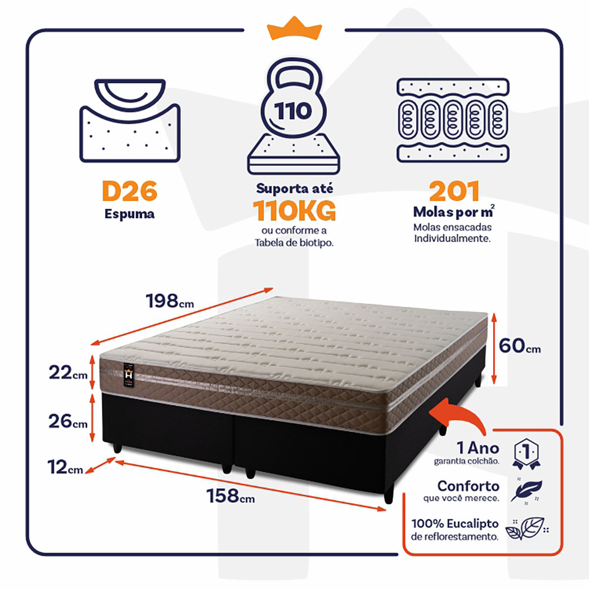 Cama Box Georgia Molas Ensacadas Queen 158x198 King House