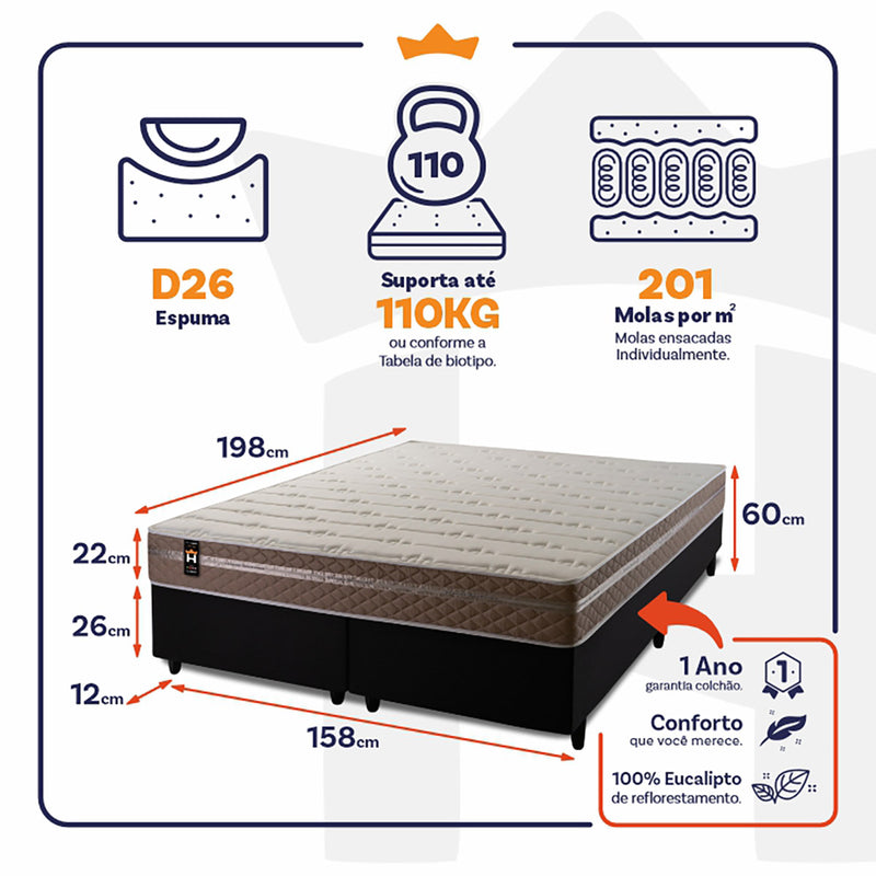 Cama Box Georgia Molas Ensacadas Queen 158x198 King House