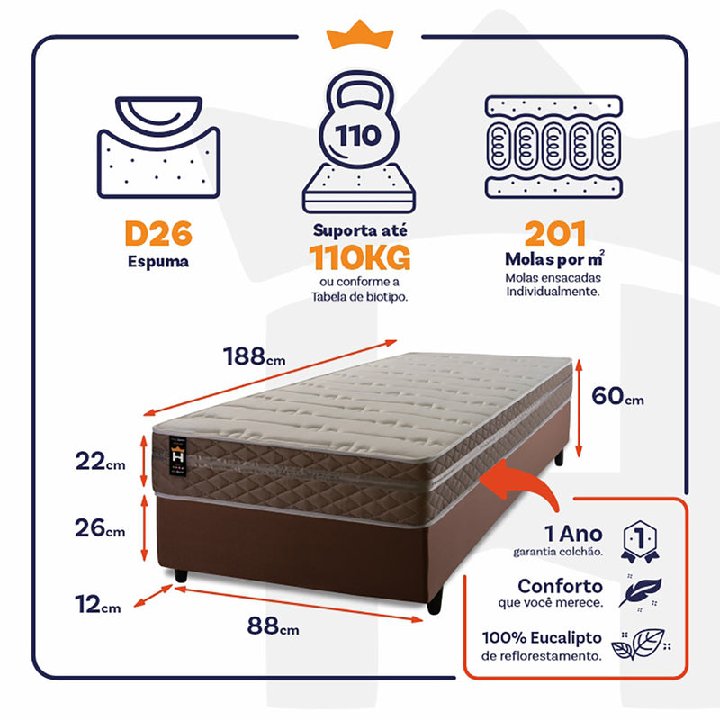 Cama Box Molas Ensacadas Georgia Solteiro 88x188 King House