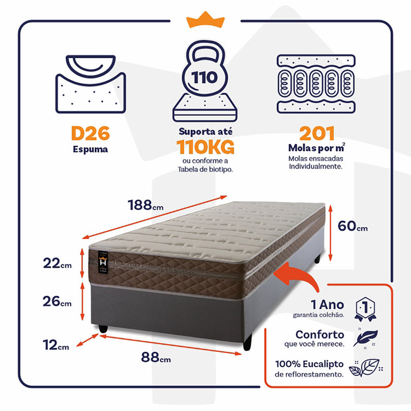 Cama Box Molas Ensacadas Georgia Solteiro 88x188 King House