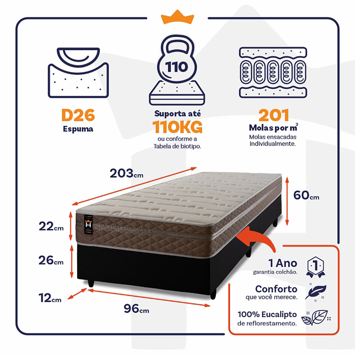 Cama Box Molas Ensacadas Georgia Solteirão 96x203 King House