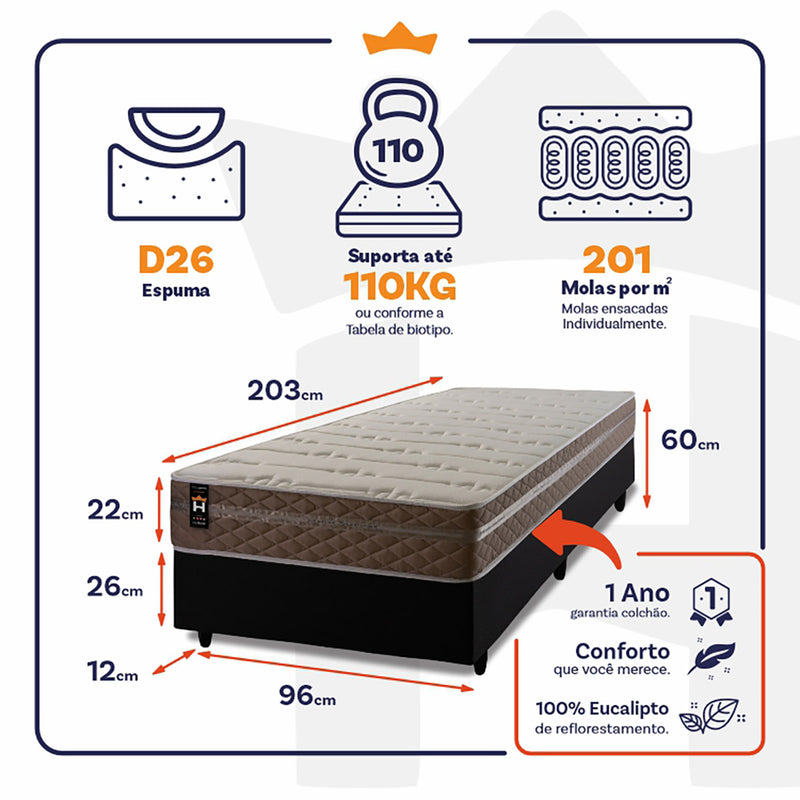 Cama Box Molas Ensacadas Georgia Solteirão 96x203 King House