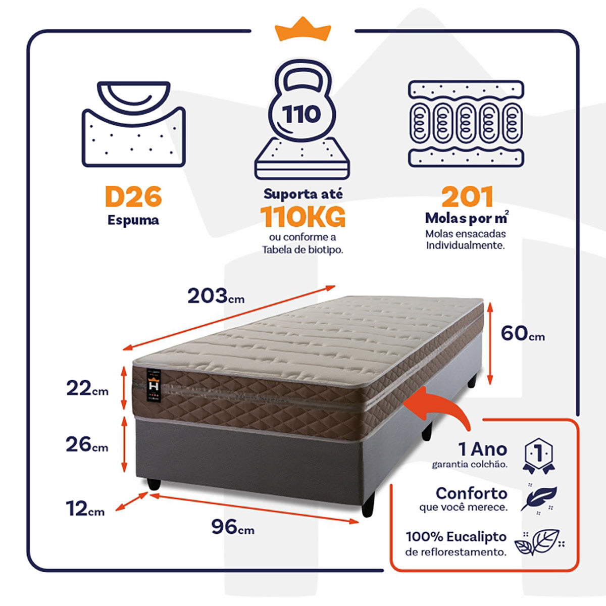 Cama Box Molas Ensacadas Georgia Solteirão 96x203 King House