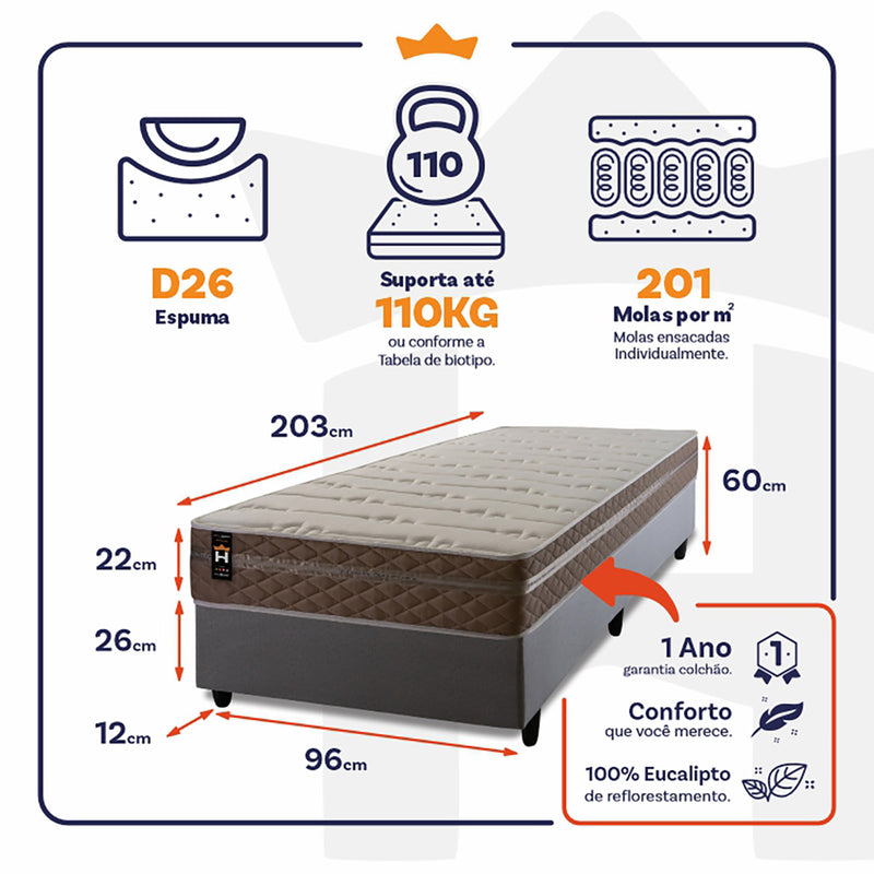 Cama Box Molas Ensacadas Georgia Solteirão 96x203 King House