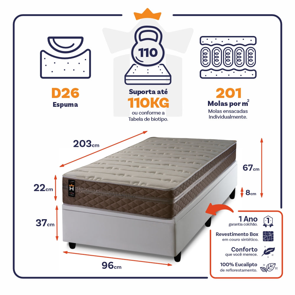 Cama Box Baú Georgia 96x203 c/ Molas Ensacadas King House