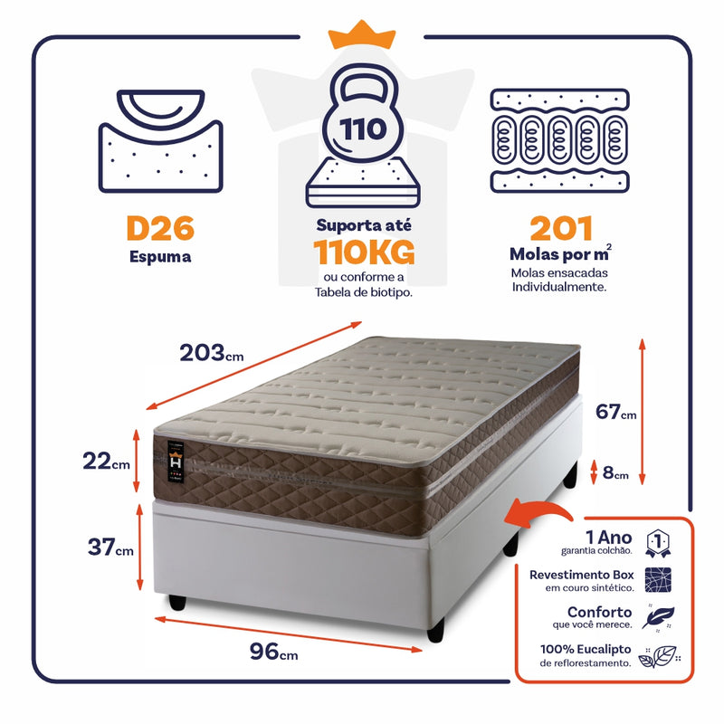 Cama Box Baú Georgia 96x203 c/ Molas Ensacadas King House
