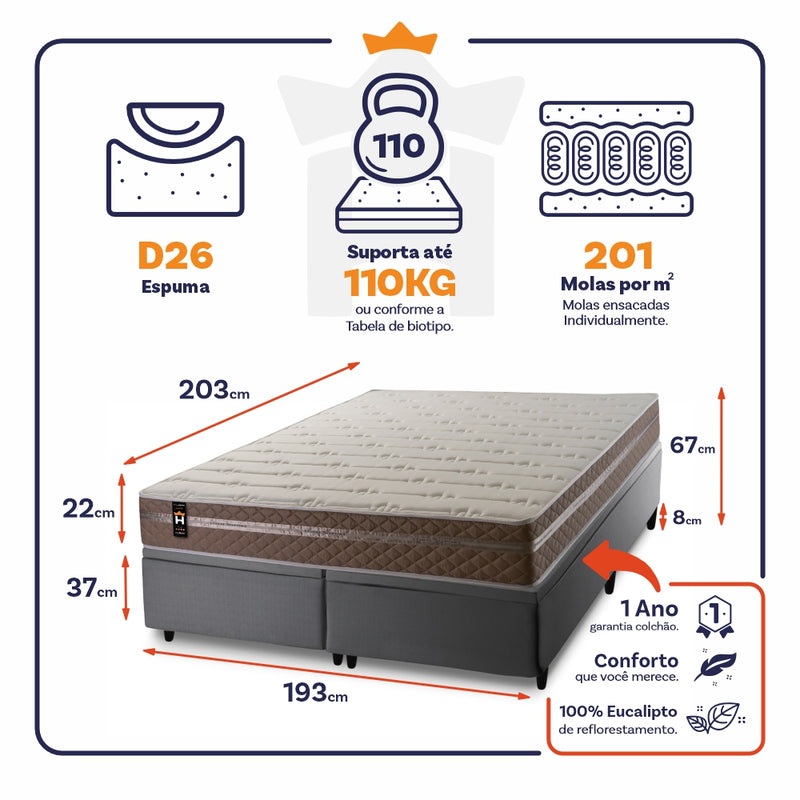 Cama Box Baú Georgia c/ Molas Ensacadas 193x203 King House